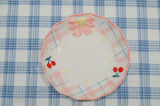 Cherry Pink Gingham Underglaze Ceramic Tableware