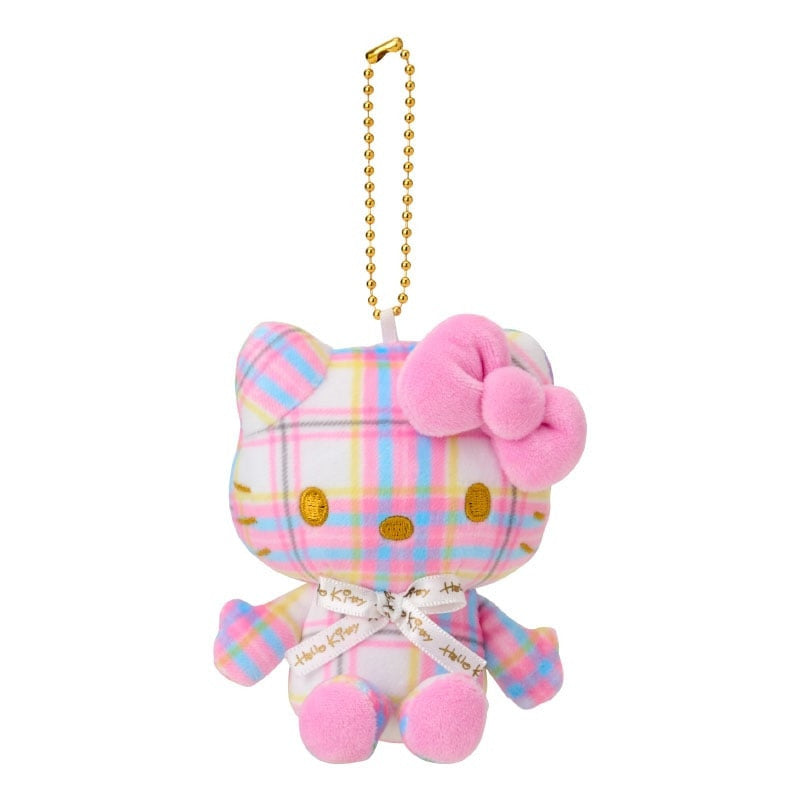 Plush Keychain Hello Kitty Tartan White