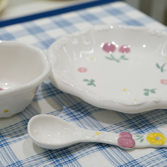 Embossed Floral Underglaze Ceramic Tableware