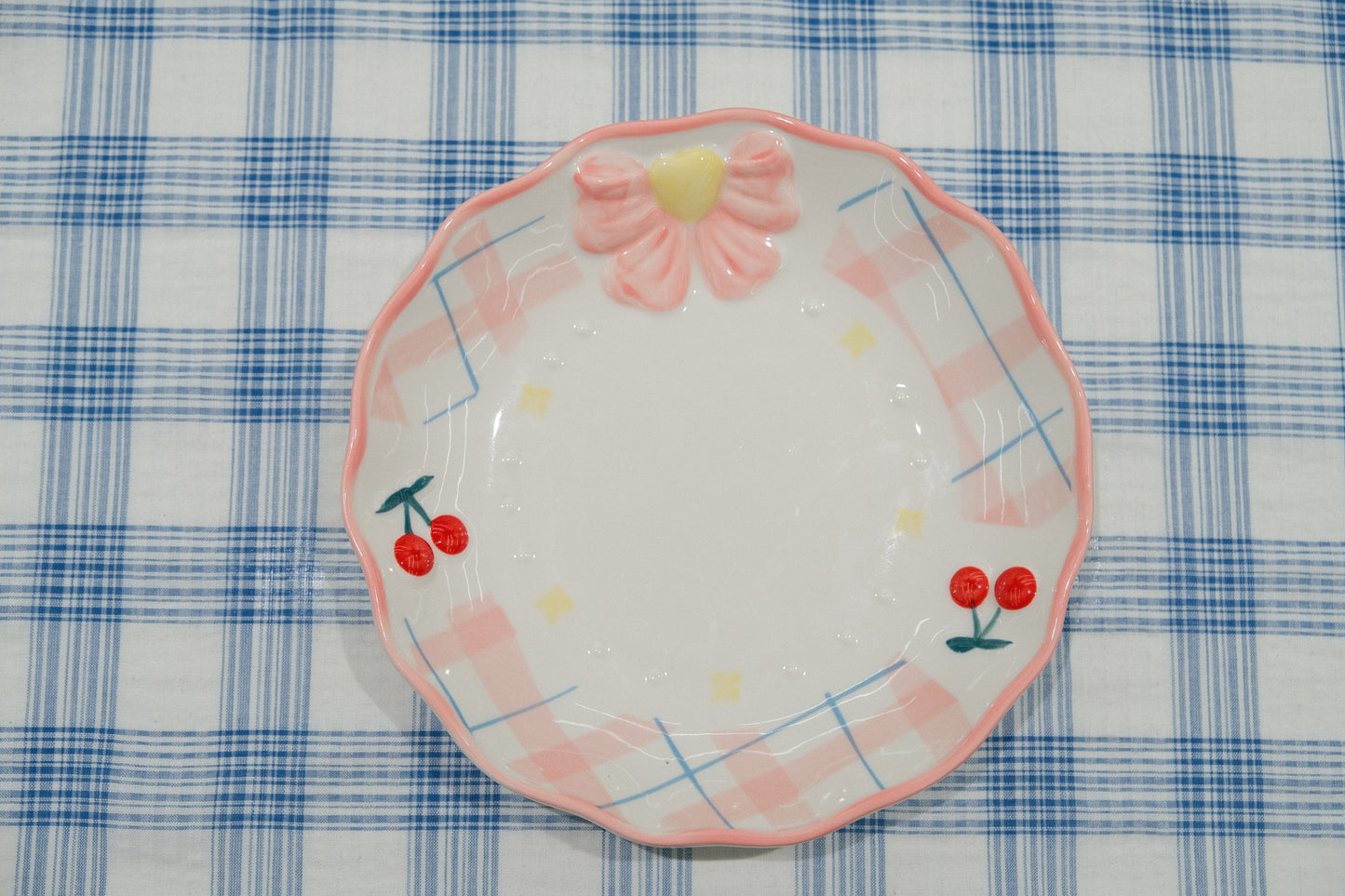 Cherry Pink Gingham Underglaze Ceramic Tableware