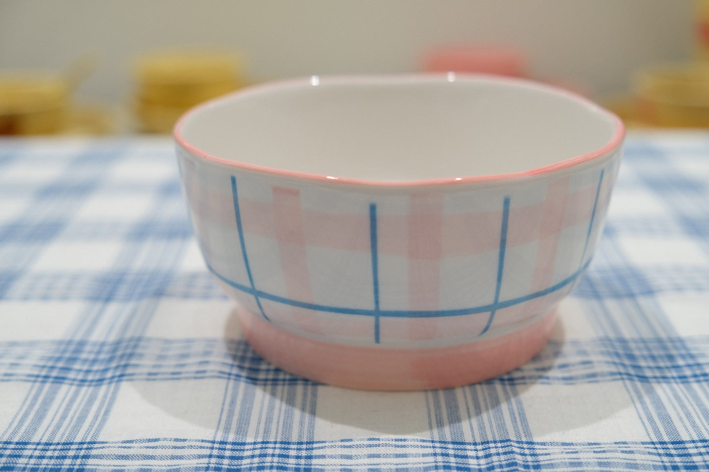 Cherry Pink Gingham Underglaze Ceramic Tableware