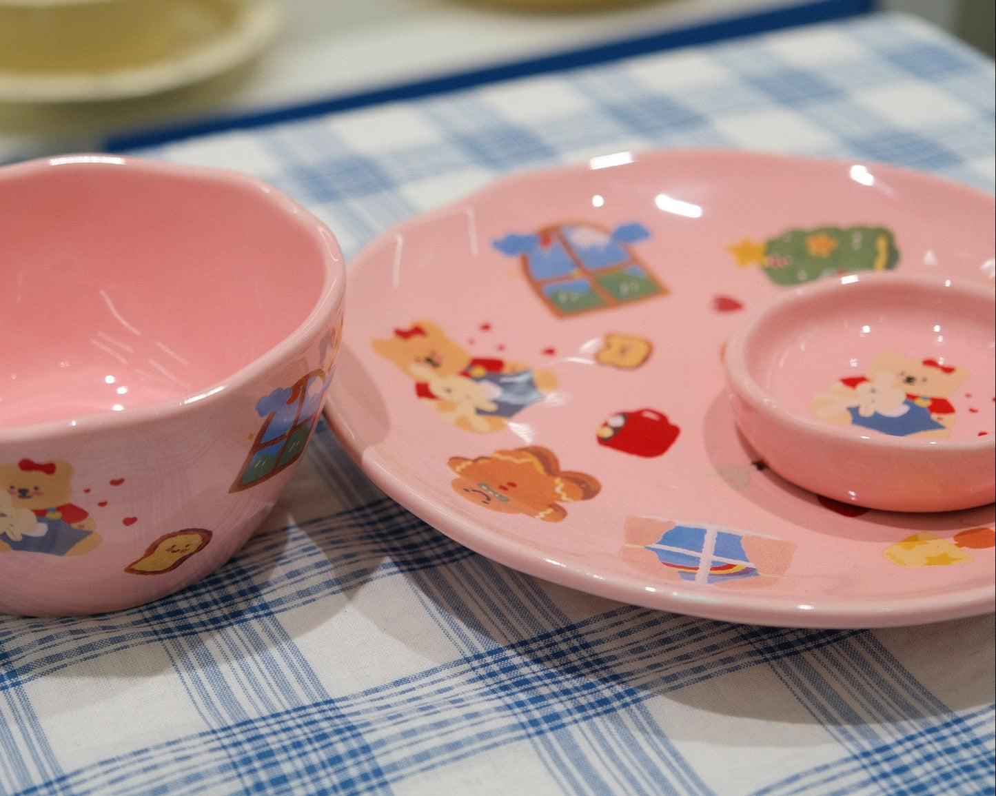 Cute Pink Bear Underglaze Ceramic Tableware