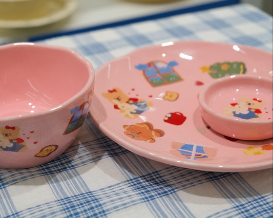Cute Pink Bear Underglaze Ceramic Tableware