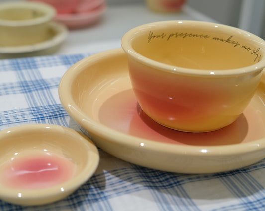 Pink and Yellow Gradient Underglaze Ceramic Tableware