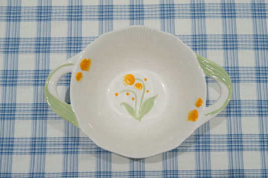 Embossed Floral Double-Handled Soup Bowl Underglaze Ceramic Tableware
