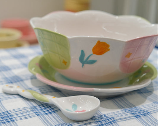 Embossed Tulip Underglaze Ceramic Tableware