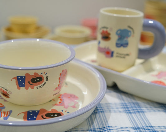 Baby Blue Cartoon Underglaze Ceramic Tableware