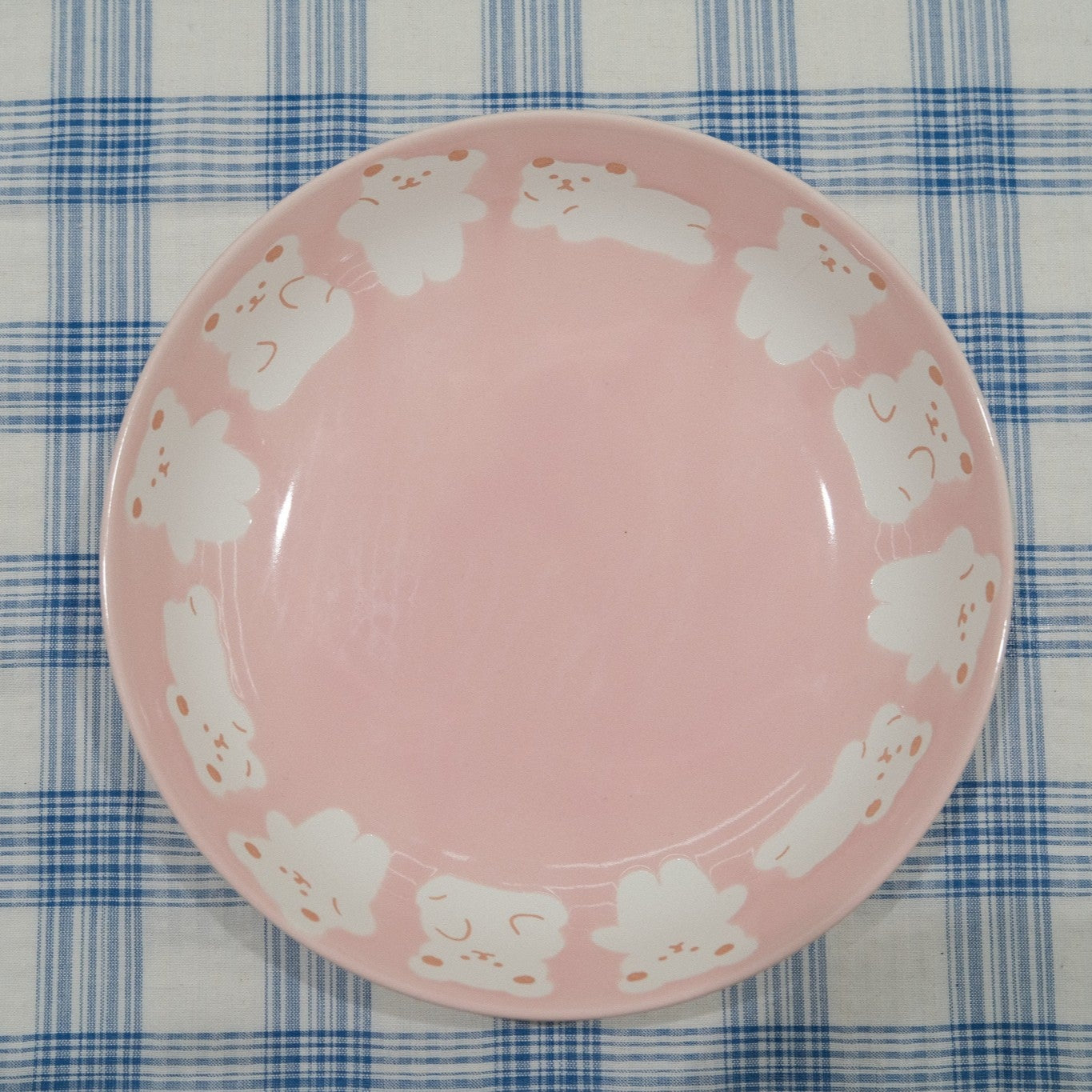 Pink and White Bear 8-Inch Underglaze Ceramic Plate