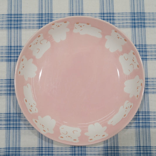 Pink and White Bear 8-Inch Underglaze Ceramic Plate