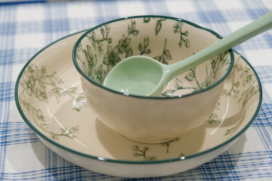Green Leaf Pattern Underglaze Ceramic Tableware